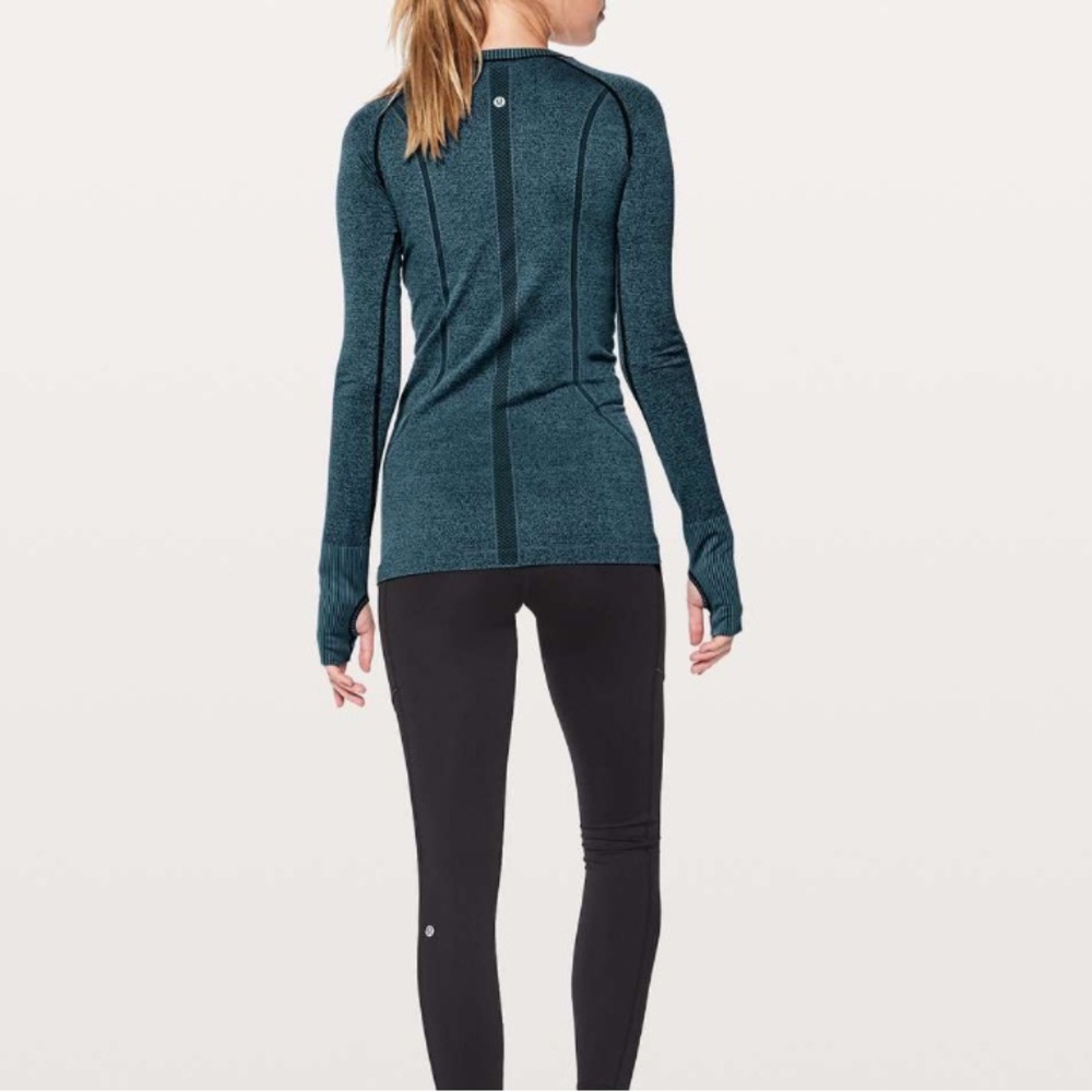 Lululemon Swiftly Tech Long Sleeve Crew Black / Desert Teal Size 10 - Picture 4 of 14